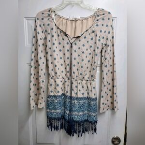 Blu Pepper Floral and Geometric Print Long Sleeve Romper Size S Nwt